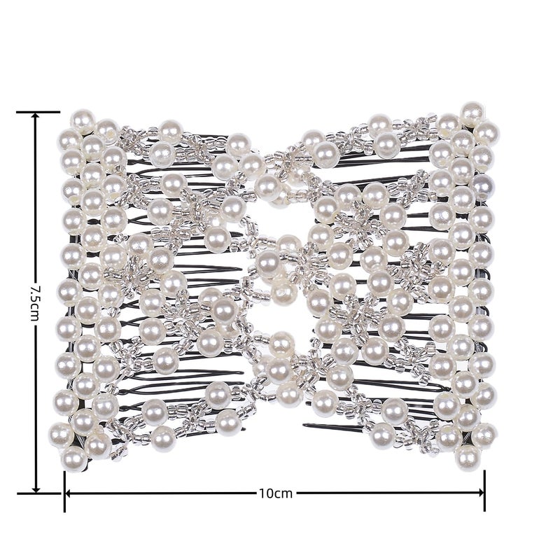 Lovef Easy Comb Easy Magic Hair Comb Stretchy Beaded Hair Comb in Assorted Color Beads with Pearl for Women (White) - Image 2